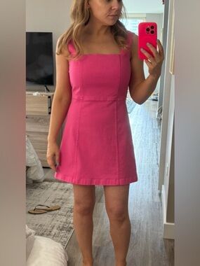Alice + Olivia Hot Pink Square-Neck Mini Dress